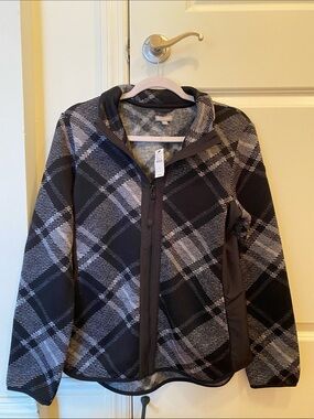 T by Talbots Black & Gray Plaid Zip-Up Jacket